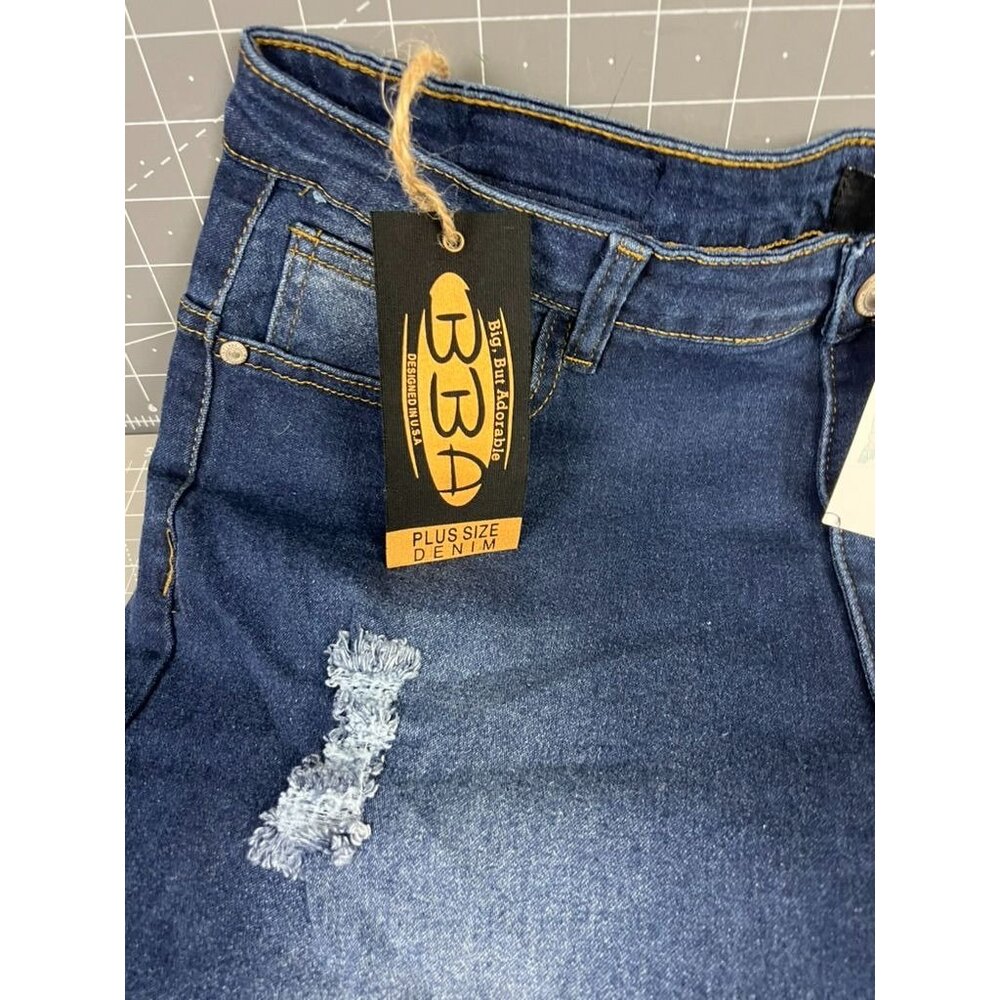 Big But Adorable Women's Denim Jeans 3XL Dark Wash Distressed Style JBBA-817 New - Picture 2 of 9